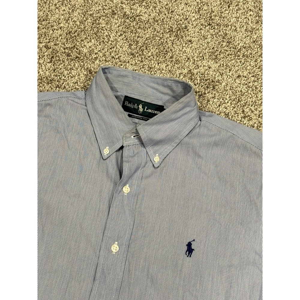 Ralph Lauren Size 16 34/35 Men's Long Sleeve Button Down Shirt Striped Blue
